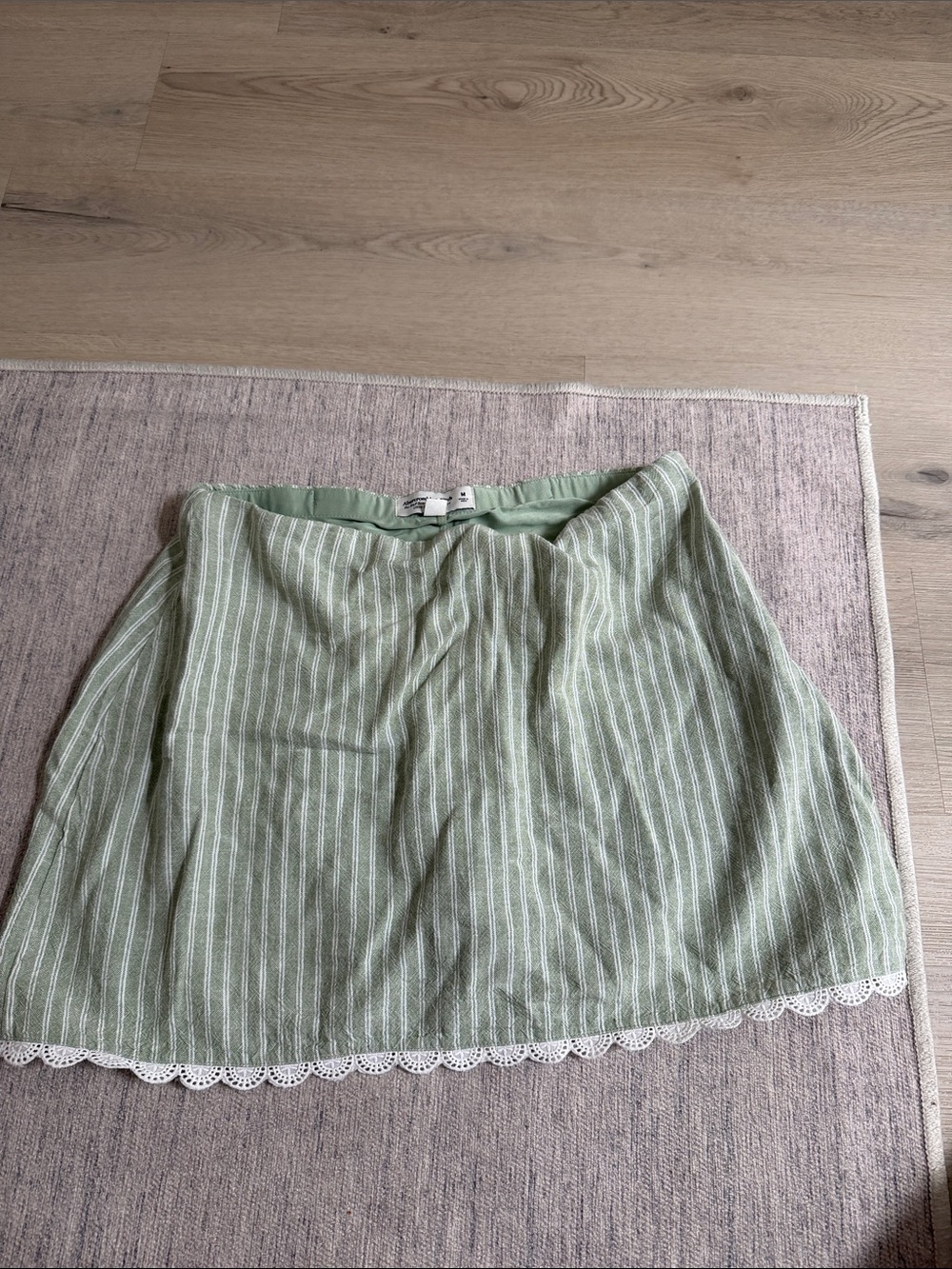 Abercrombie & Fitch Light Green Striped Mini Skirt with Lace Hem